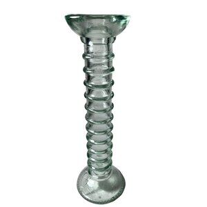 Vintage Candlestick or Vase La Mediterranea Recycled Ribbed Green Glass 9.5-inch